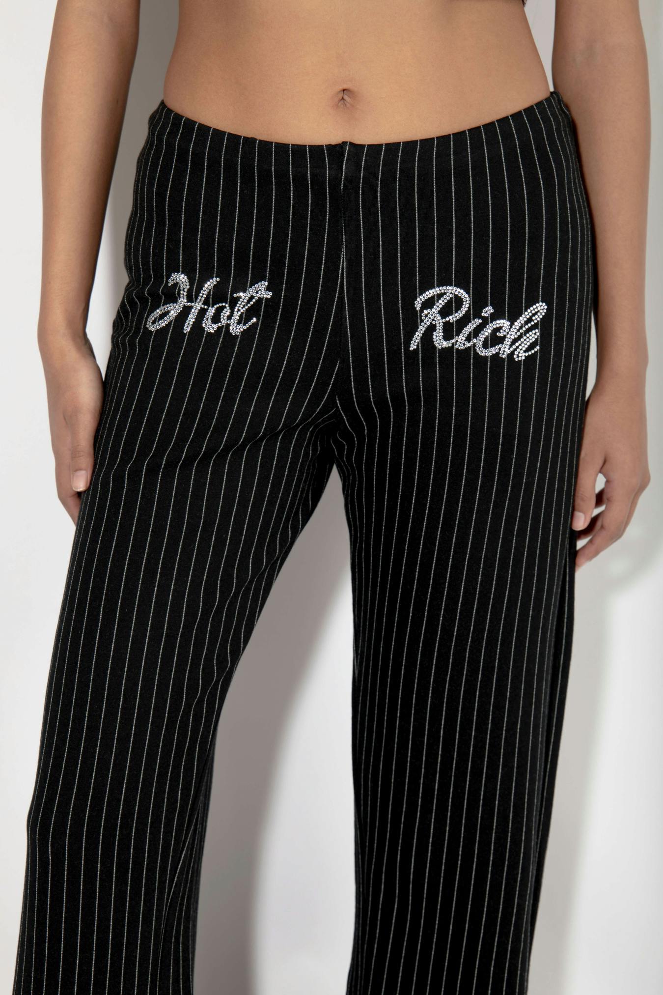 Martha Pants Hot Rich Black Pinstripe